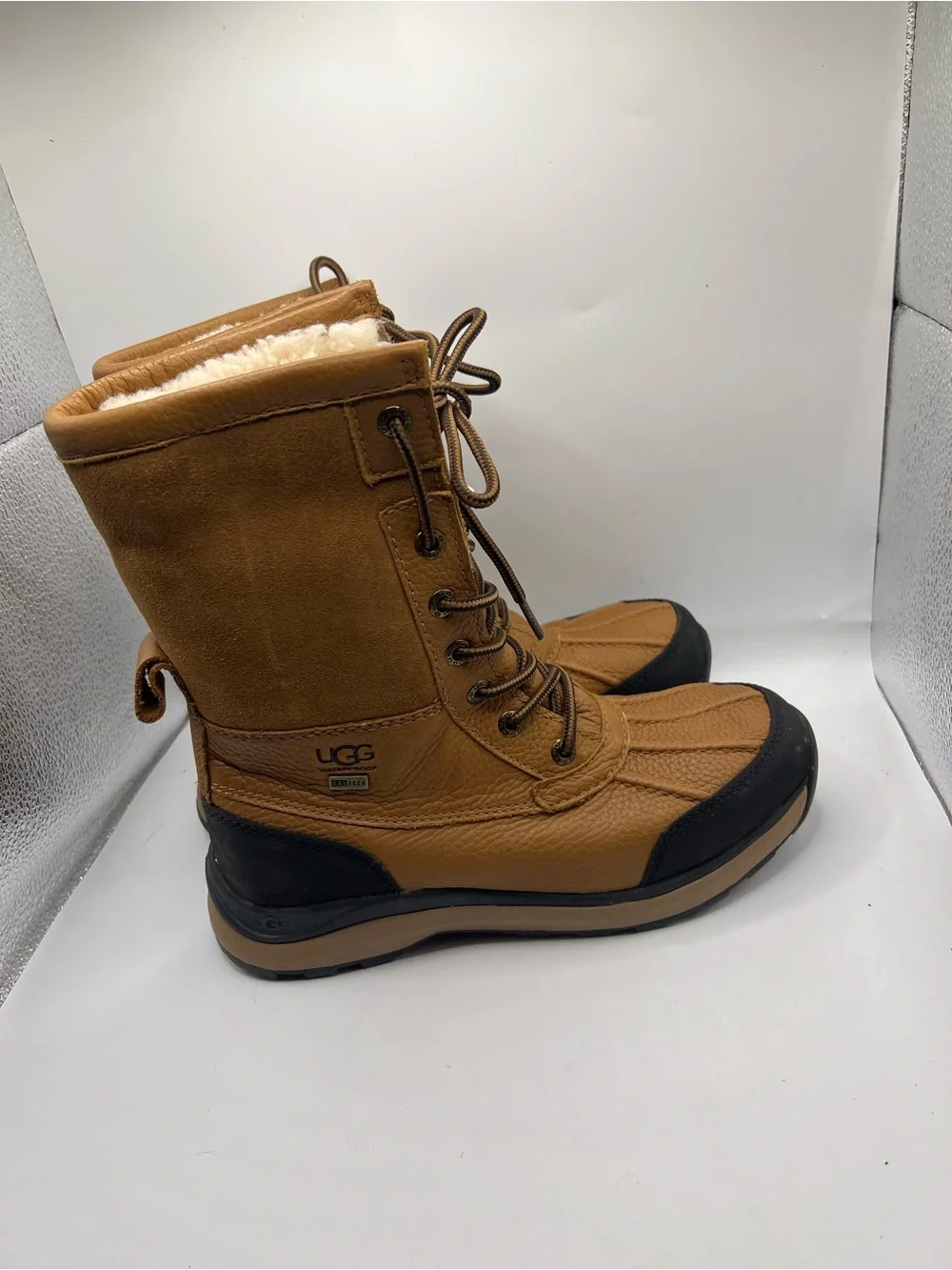 UGG  Tan and Black Waterproof Lace-Up Snow Boots